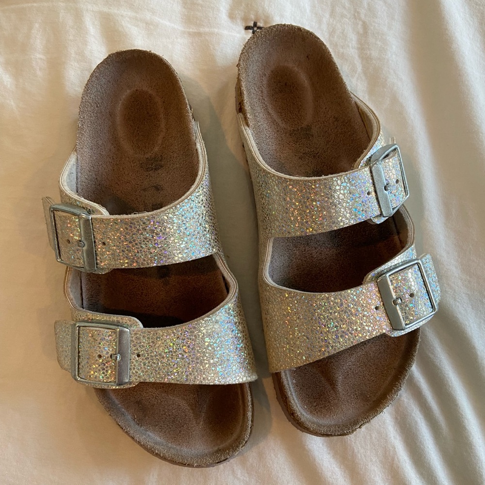 Birkenstock Silver Glitter Arizona Sandals